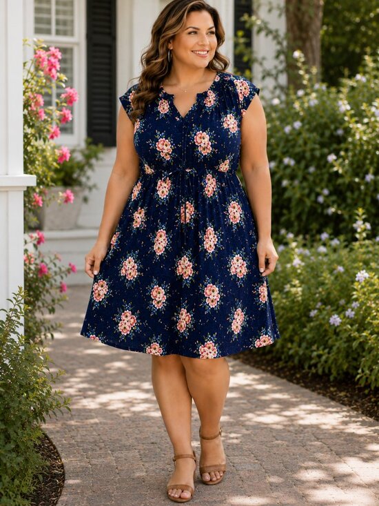 torrid Dresses & Skirts - NWT Torrid Floral Challis Dress Size 3X Navy Pink Rose Print Smocked Waist Midi